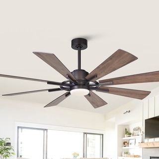 Parrot Uncle 60" Bronze Walnut Farmhouse Integrated LED Windmill ...